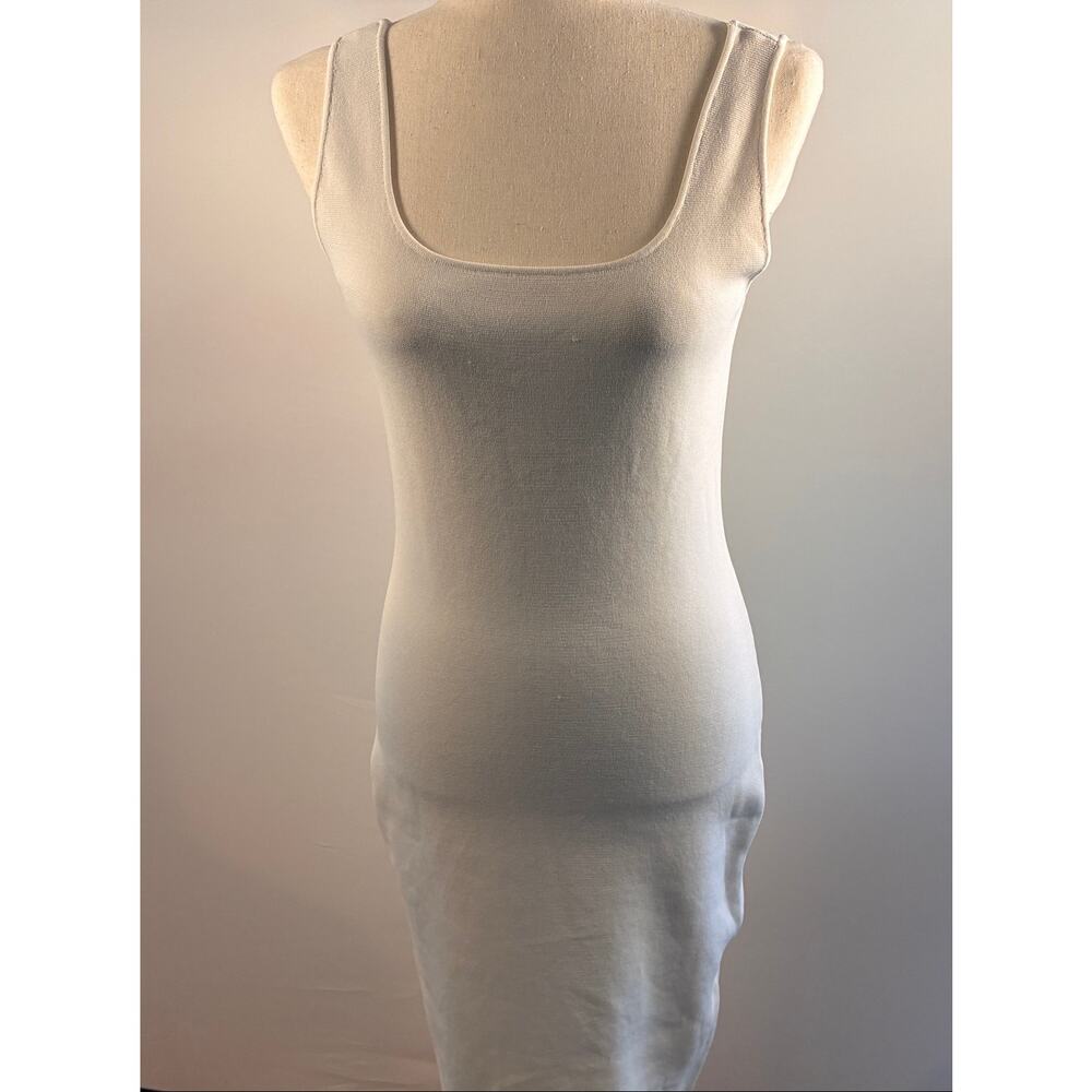 House of Harlow 1960 Cream Knit Bodycon Midi Dress Scoop Neck Back Slit Size S